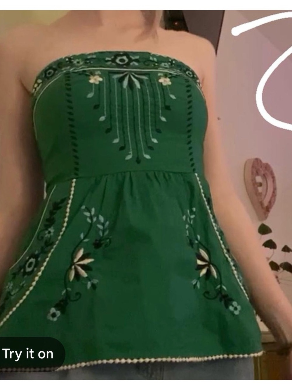 Strapless Green Embroidered Summer Top